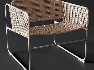 Modern Rattan Leisure Chair With Sleek Metal Frame And Comfortable Seat Design 3d model