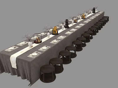 Dining Table Western Dining Table Chinese Dining Table Western Dining Table Vase Tablecloth Dinner Plate Furniture Table Table Table Chair Chair Green Plant Display 3d model