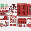 Various Red Fire Safety Equipment Including Extinguishers Hydrants Cabinets and Tools 3d model