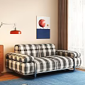 Retro Plaid Upholstered Double Seater Sofa With Sturdy Metal Frame For Cozy Living Room Space