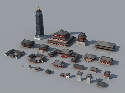 Ancient Architecture Collection Featuring Traditional Tower and Diverse Classic Roof Models 3d model