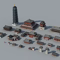 Ancient Architecture Collection Featuring Traditional Tower and Diverse Classic Roof Models