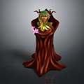 Game And Movie Fantasy Character With Green Hair Tree Like Outfit Holding Pink Flower