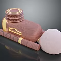 Unique Wooden Doll With Stacked Circular Parts Yellow Decorative Stripes And White Spherical Head