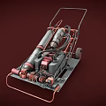 Industrial Metal Cart With Silver Cylinders Red Wheels And Metal Frame