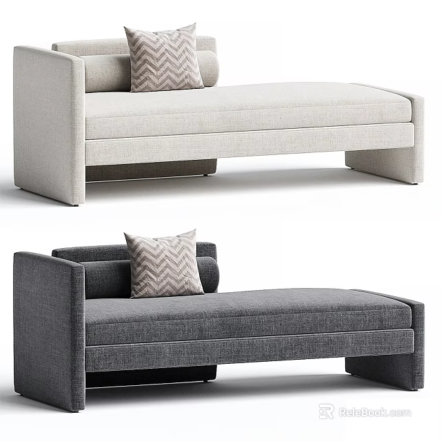 Modern Asymmetrical Sofa with Zigzag Pattern Pillows and Beige Gray Upholstered Fabric 3d model 