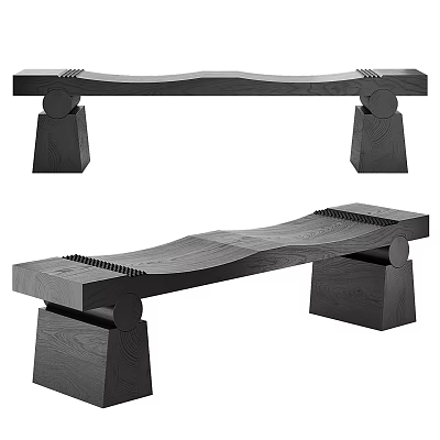 Modern Wooden Sofa Bench With Curved Seat And Solid Wood Legs Design 3d model