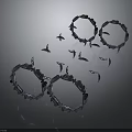 Modern Abstract Black Circular Ring Structures With Flying Bird Elements