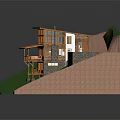 Modern Wooden House Featuring Large Windows Stone Wall Green Grass Terrace And Staircase