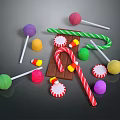 Colorful Assorted Candies Display With Lollipops Candy Canes And Chocolate Pieces
