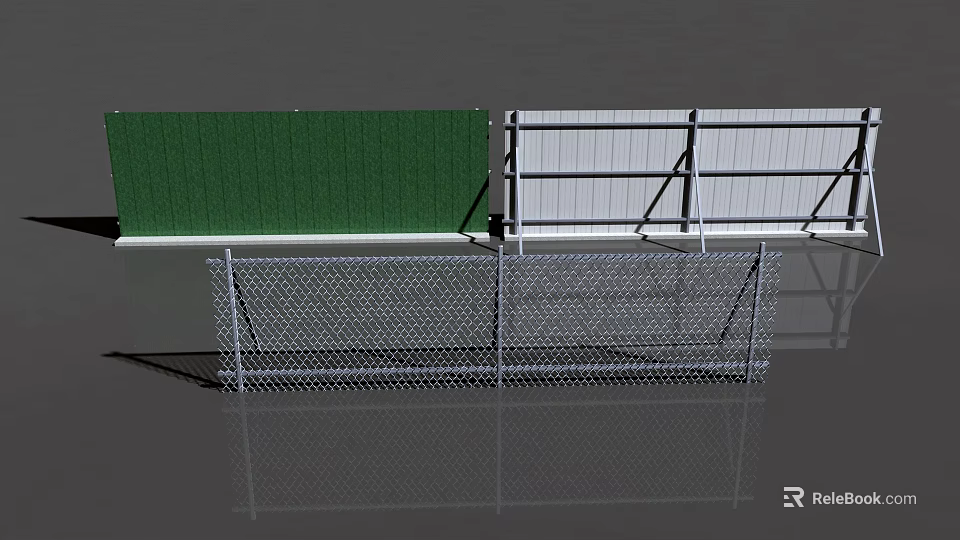 Roadside Fencing Facilities With Green White And Chain Link Structures 3d model 