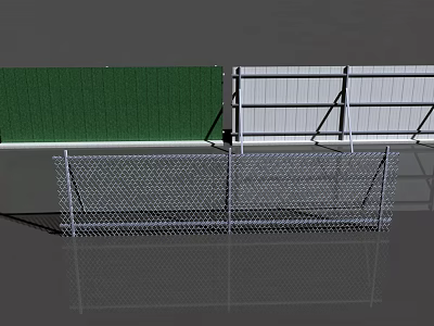 Roadside Fencing Facilities With Green White And Chain Link Structures 3d model