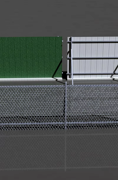 Roadside Fencing Facilities With Green White And Chain Link Structures 3d model