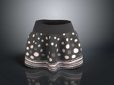 Women's Polka Dot Skirt With Black Waistband And Striped Hem Design 3d model