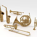 Golden Brass Musical Instruments and Art Supplies Collection Featuring Saxophones Trumpets French Horns Trombones