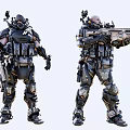 Game Movie Character In Heavy Armor With Tactical Weapon And Combat Gear