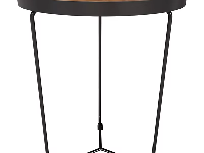 Modern Sleek Round Top Wooden Side Table With Black Metal Legs 3d model