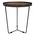 Modern Sleek Round Top Wooden Side Table With Black Metal Legs