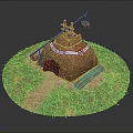Traditional Thatched House With Thatched Roof Decorative Entrance Cloth Green Grass And Pathway To Doorway
