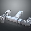 Futuristic Modular Architectural Structure With Interconnected Gray And White Panels