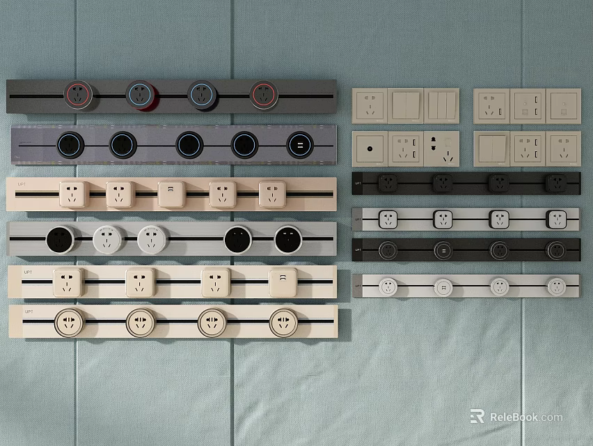 Modern Household Electrical Power Strips With Multiple Outlets And Various Colors 3d model
