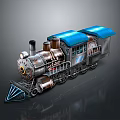 Vintage Steam Train Model with Blue Roof and Metallic Exterior Detailed Classic Locomotive Design
