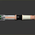 Modern Weapon With Green Glowing Tip Transparent Section White Black Grip And Pink Copper Accents