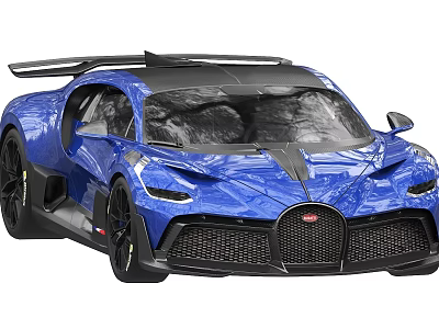 Blue Bugatti Supercar With Sleek Design Black Rear Wing And Black Wheels 3d model