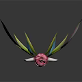 Cute Fantasy Fairy Creature With Pink Hair Flower On Head Colorful Wings Green Pink Body
