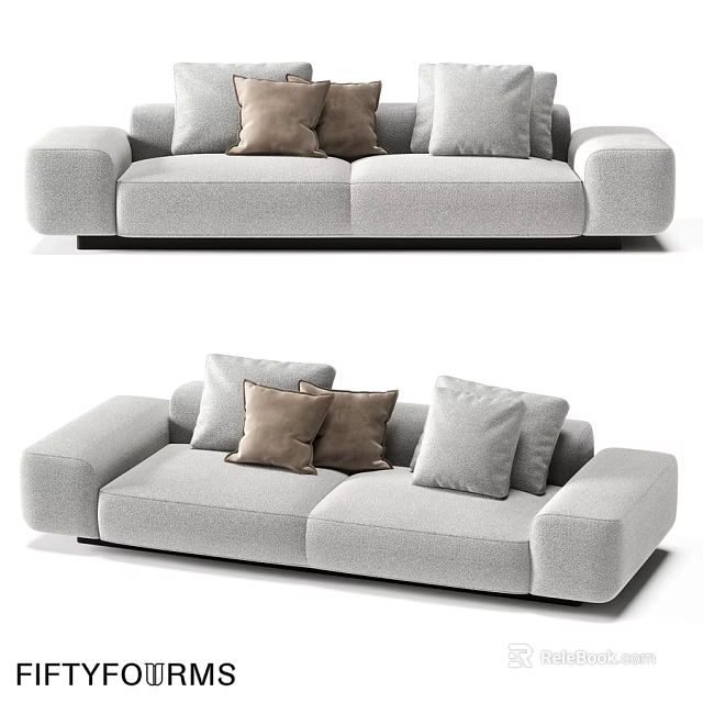 Modern Gray Two Seater Sofa With Gray And Brown Cushions Interior Design 3d model 