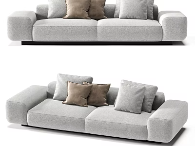 Modern Gray Two Seater Sofa With Gray And Brown Cushions Interior Design 3d model