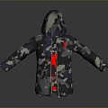 Trendy Camouflage Pattern Hooded Jacket With Red Logo And Unique Design