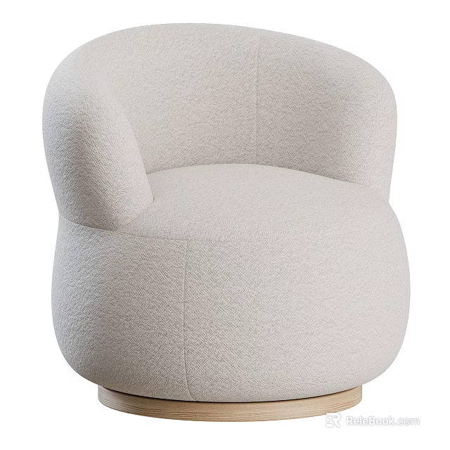 Light Gray Single Sofa With Rounded Design And Soft Fabric 3d model 