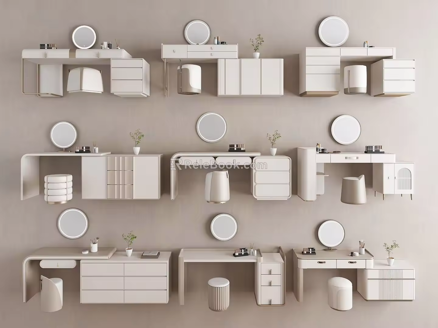 Cream Style Dressing Table Storage Cabinet Dressing Mirror Dressing Table Cosmetic Jewelry Box Dressing Table Accessories Dressing Table Makeup Chair Combination Dressing Table Stool 3d model