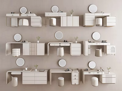Cream Style Dressing Table Storage Cabinet Dressing Mirror Dressing Table Cosmetic Jewelry Box Dressing Table Accessories Dressing Table Makeup Chair Combination Dressing Table Stool 3d model