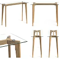Modern Minimalist Desk With Glass Top And Wooden Legs Structure