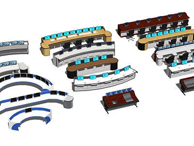 Control Consoles Models With Multiple Shapes And Blue Screens Design 3d model