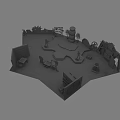 Miniature Scene Model With Tower Structures Figures Trees Vehicles And Diverse Elements