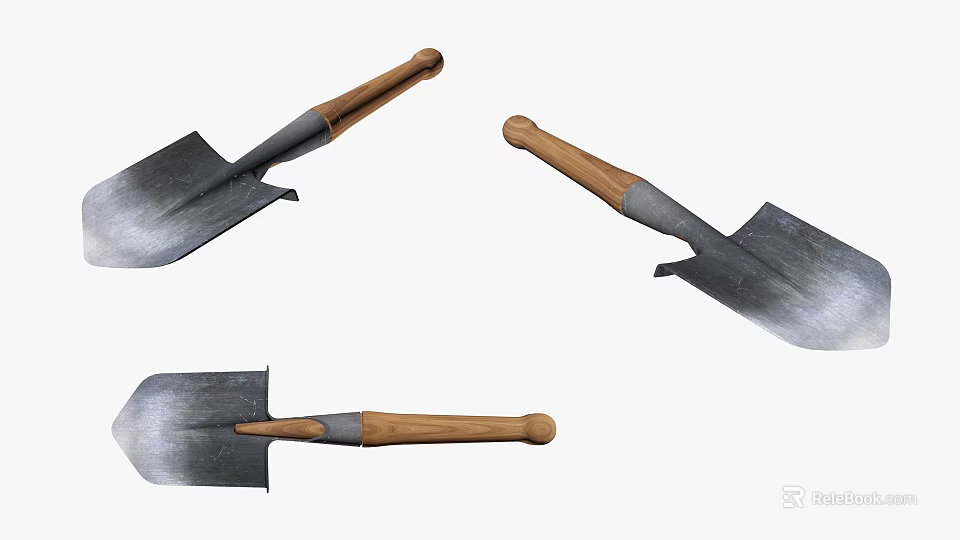 Durable Hardware Shovels With Metal Blades And Wooden Handles For Gardening 3d model 