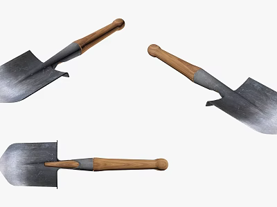 Durable Hardware Shovels With Metal Blades And Wooden Handles For Gardening 3d model
