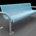 Outdoor Bench With Silver Metal Frame And Perforated Blue Seat Backrest