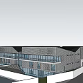 Modern Contemporary Building Exterior With Black Roof Glass Facade And Unique Structure