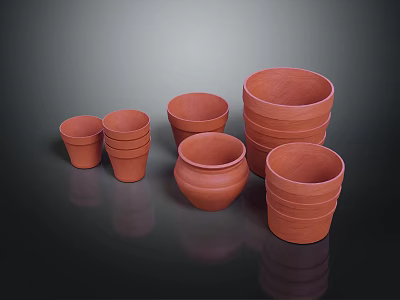 Terracotta Planters Various Sizes And Shapes Stackable Design For Home Garden Decor 3d model