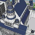 European Style Architecture Grand Castle With Spires Central Dome And Manicured Gardens
