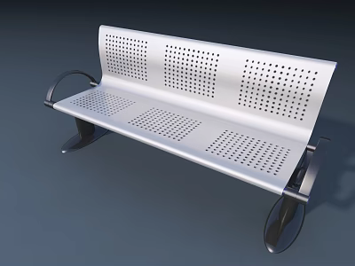 Durable Modern Metal Public Bench With Perforated Design And Curved Armrests 3d model