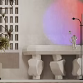 Modern Console Table With Decorative Ornaments Lighting And Artistic Backdrop 3d model