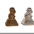 Traditional Ancient Architecture Stone Lion Carvings with Wooden and White Bases