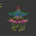 Traditional Chinese Pavilion With Two Story Tiled Roof Curved Eaves And Wooden Pillars