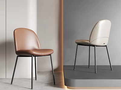 Modern Leather Dining Chairs In Brown And Beige With Black Metal Legs 3d model