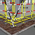 Multi Level Construction Scaffolding With Yellow Red Support Structures On Building Exterior 3d model